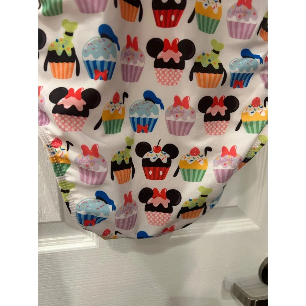Disney‎ parks Swimsuit White Mickey Minnie Cupcake Print One Piece Zip bin B